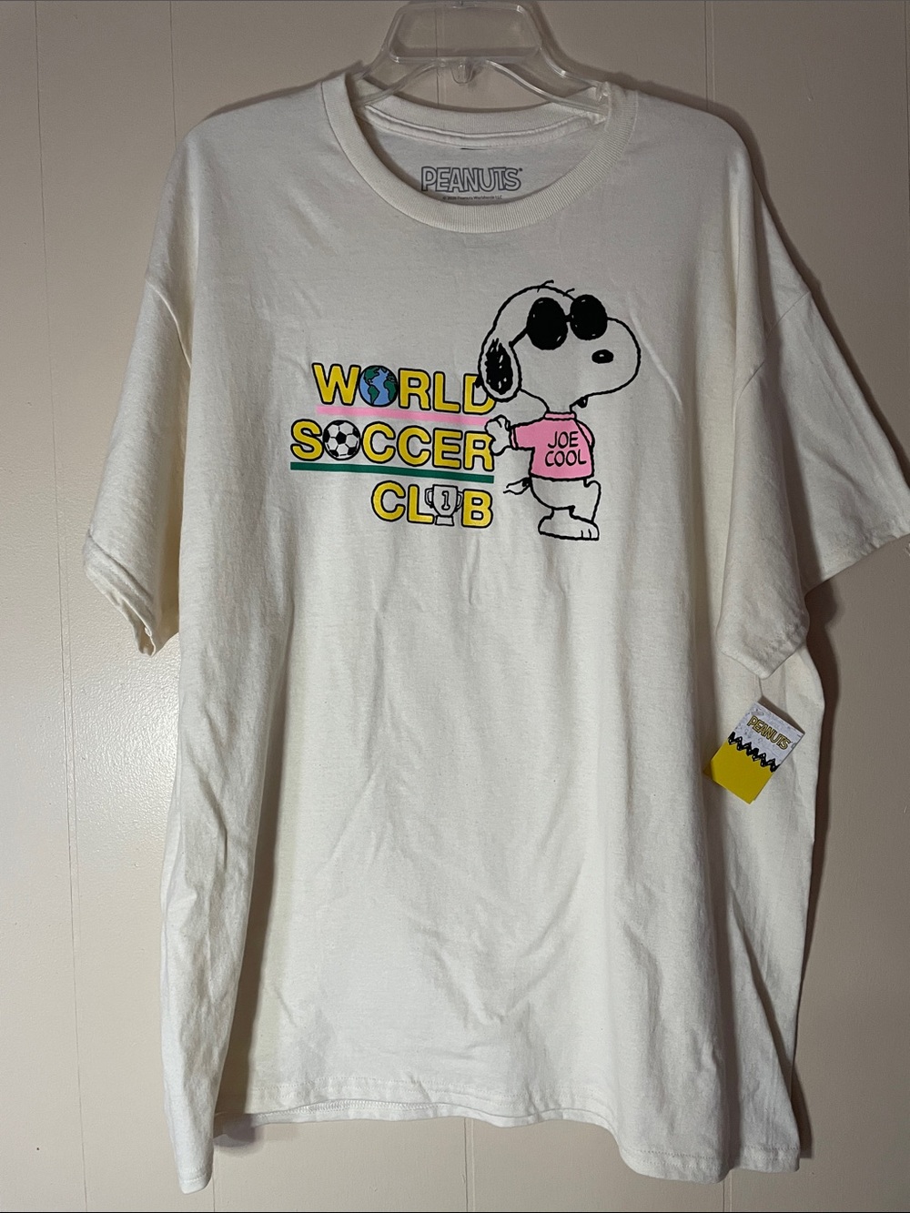 Peanuts White Tee with Multicolor World Soccer Club Graphic